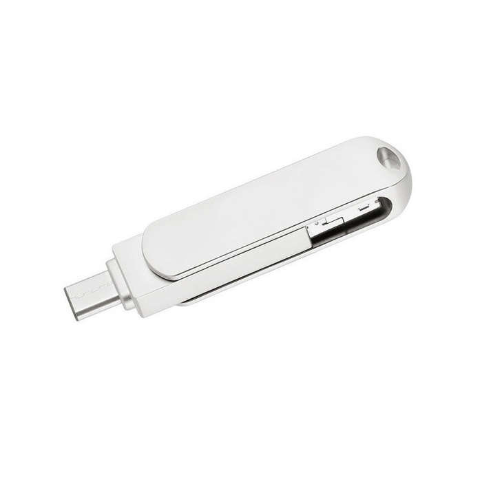 64GB USB 3.0 + 8 Pin + USB-C / Type-C 3 in 1 Phone Computer Rotatable Metal U-Disk