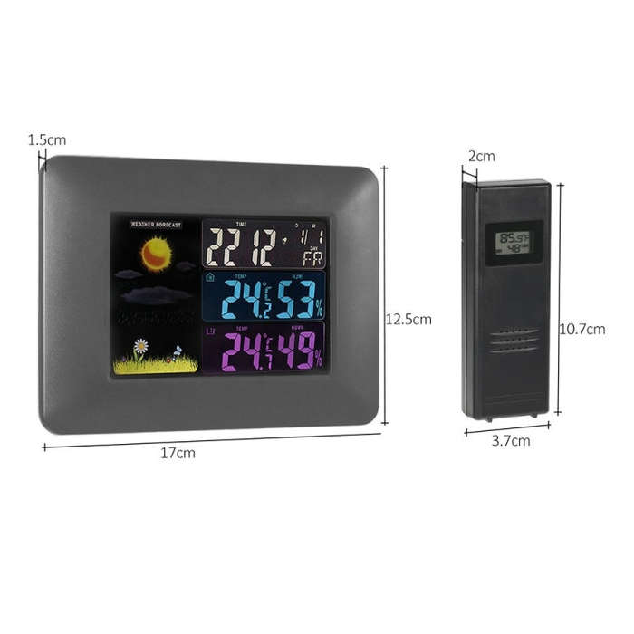 Multifunctional Indoor And Outdoor Temperature And Humidity Meter Colorful Screen Weather Clock(T...