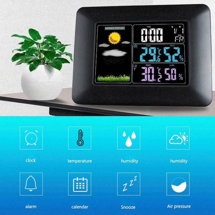 Multifunctional Indoor And Outdoor Temperature And Humidity Meter Colorful Screen Weather Clock(T...