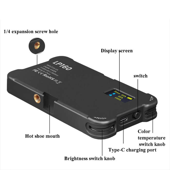 LP160 180 LEDs Square Pocket Fill Light Dual Color Temperature Portable Mobile Phone SLR Computer...