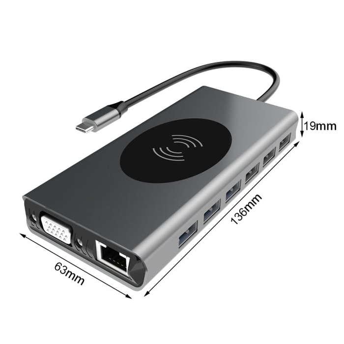 BX15W USB HUB Type-C Docking Station with Wireless Charge Function(15 in 1)