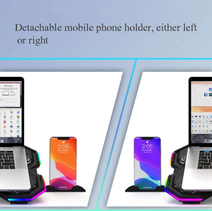 F12 6 Fans USB Semiconductor Computer Radiator Notebook Stand with Phone Holder, Colour: Blue Light