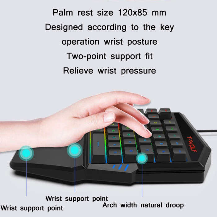 T-WOLF Mobile Gaming One-Handed KeyboardSpecification TF-900 Set