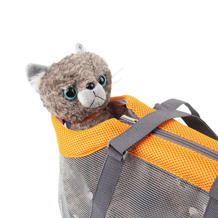 Pttie Baggie Panoramic Breathable Dog Outing Handbag(0901C Grey + Orange)