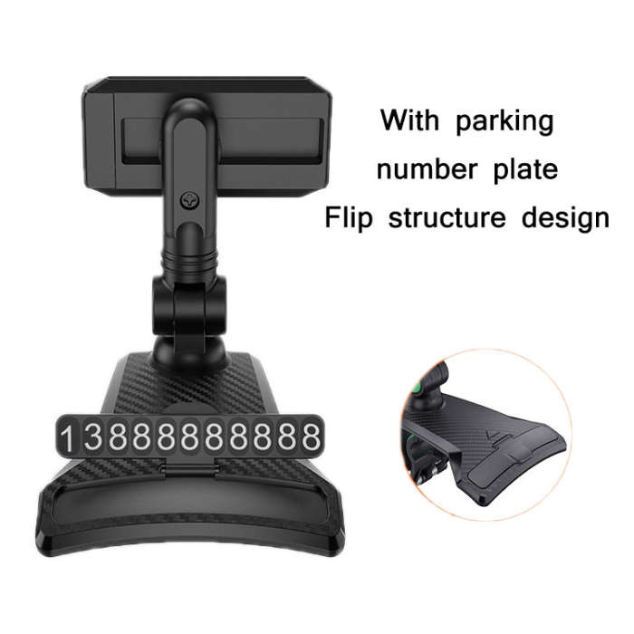 YF011 Car Central Control Instrument Panel Mobile Phone Bracket With Number Plate(Black Gray)