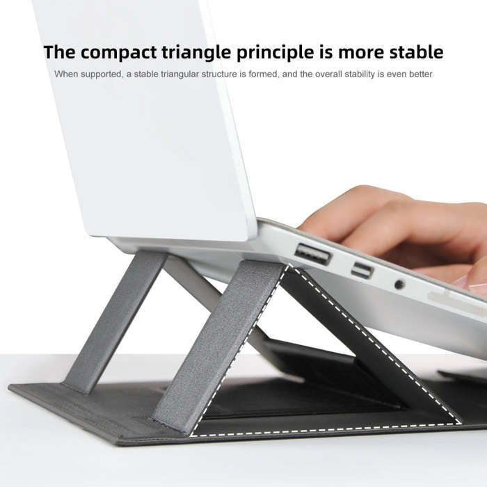 Laptop Leather Folding Stand Tablet Phone Holder(Black)