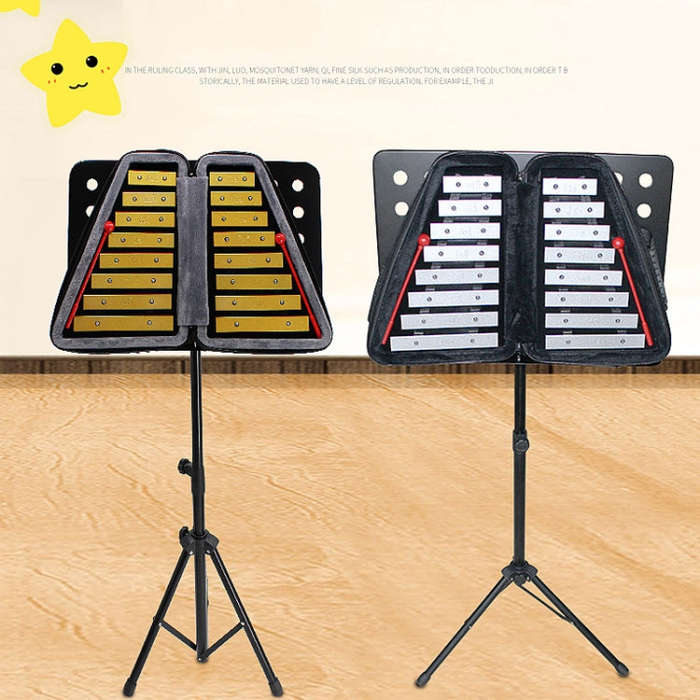 JZ-35 16-Tone Double Row Carillon Orff Percussion Instrument, Color: Golden