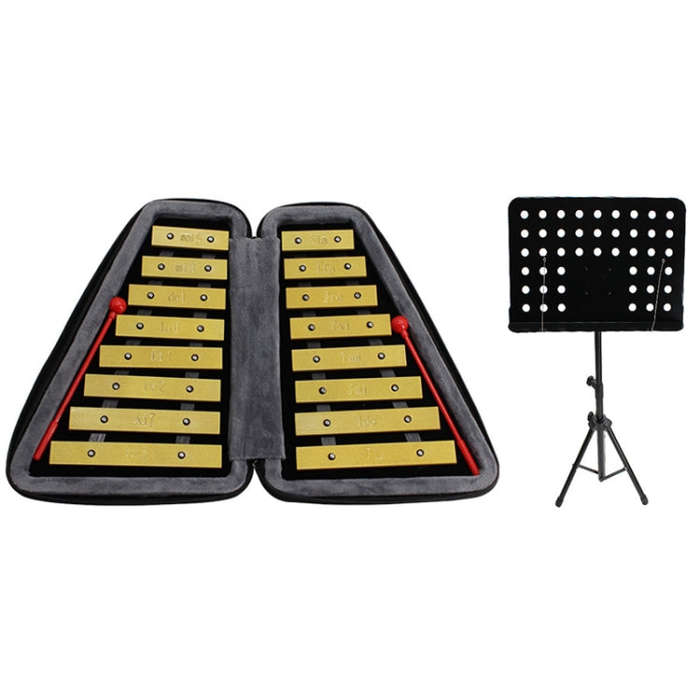 JZ-35 16-Tone Double Row Carillon Orff Percussion Instrument, Color: Golden With Shelf