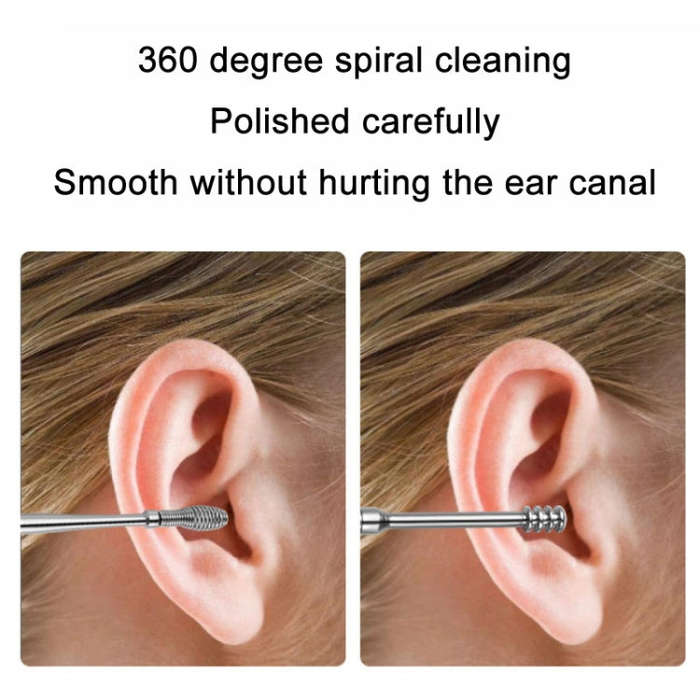 6 In 1 Stainless Steel Spring Spiral Portable Ear Pick, Specification: Pink Leather Case