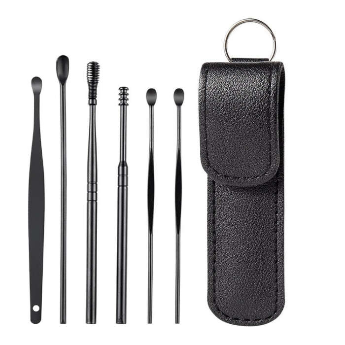 6 In 1 Stainless Steel Spring Spiral Portable Ear Pick, Specification: Black