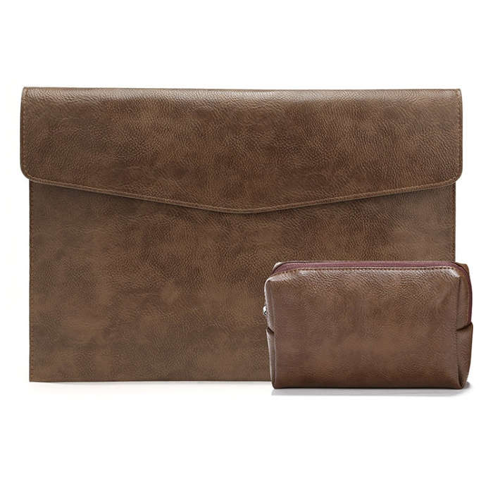 PU Leather Litchi Pattern Sleeve Case For 13.3 Inch Laptop, Style: Liner Bag + Power Bag  (Dark B...