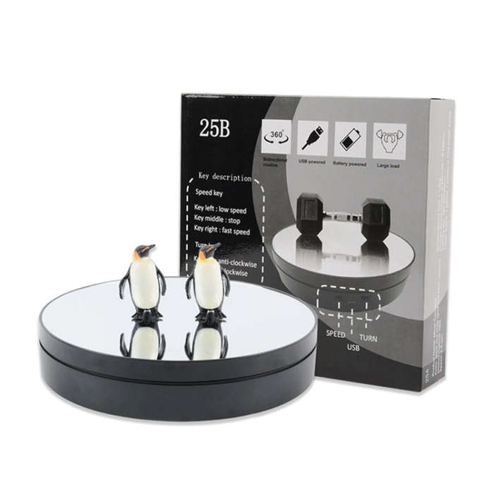 25cm Adjustable Speed Electric Rotating Display Stand Video Shooting Props Turntable(Golden Mirror)