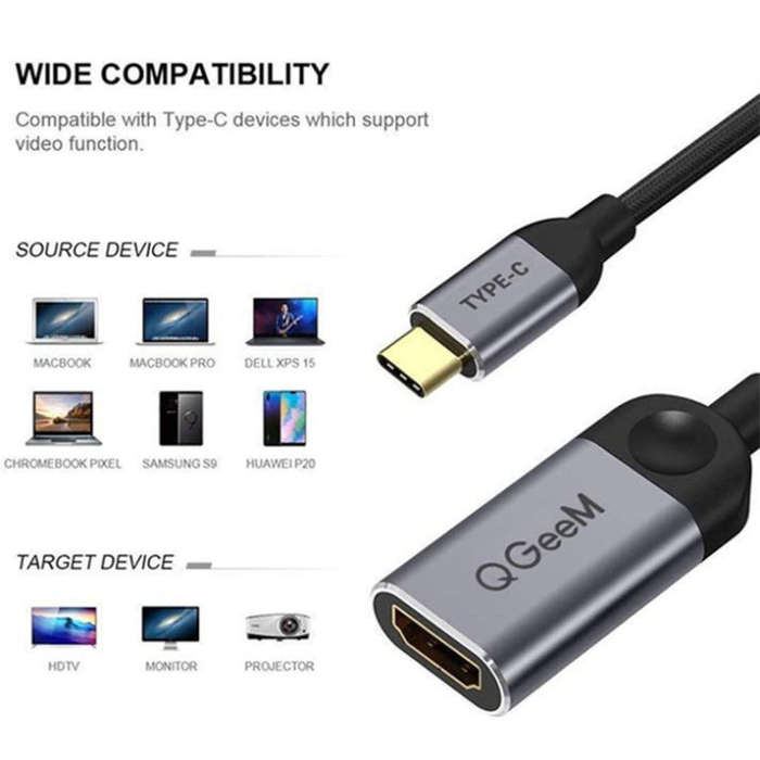 QGeem QG-UA01 USB Type-C To HDMI Adapter(Grey)