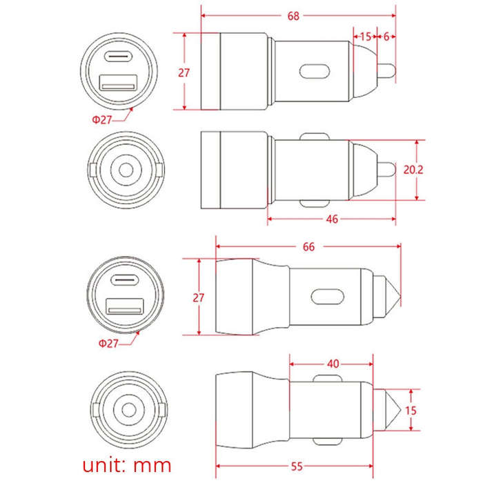 Aluminum Alloy Cigarette Lighter Applicable Car Charger, Model: Gray QCPD