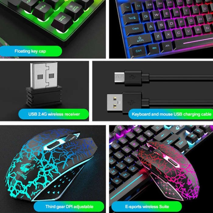 ZIYOU LANG T87 Gaming Luminous Wireless Keyboard and Mouse Set(Black)