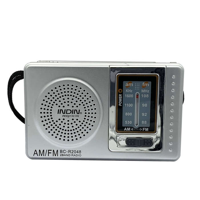 INDIN BC-R2048 AM FM Radio Telescopic Antenna Multifunction Mini Pocket Radio(Silver Gray)
