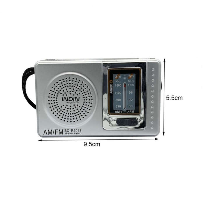 INDIN BC-R2048 AM FM Radio Telescopic Antenna Multifunction Mini Pocket Radio(Silver Gray)