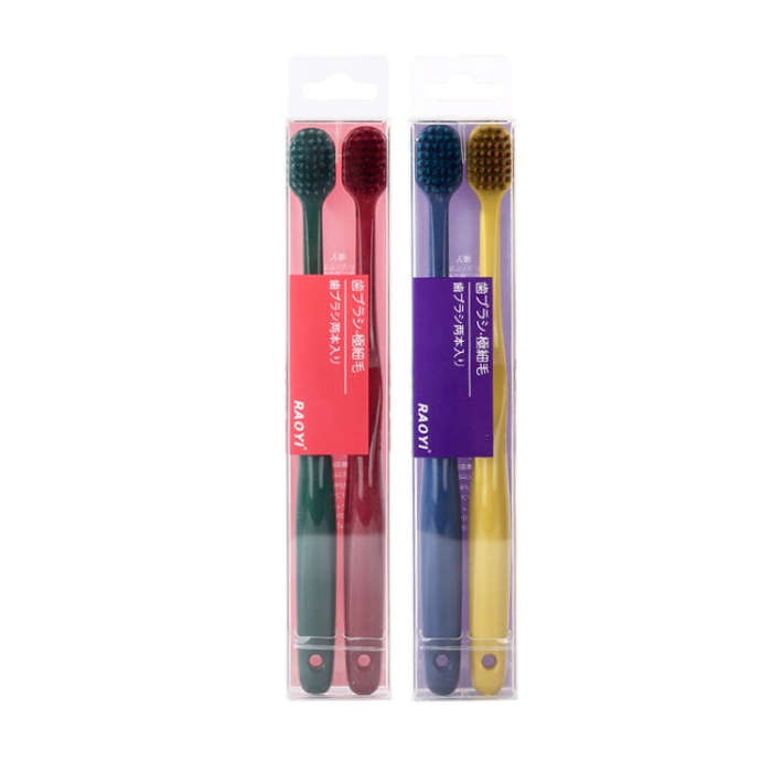 2 Sets RAOYI Widescreen Adult Home Use Soft Bamboo Charcoal Toothbrush(Red Green+Yellow Blue)
