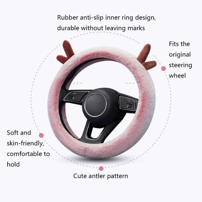 Antler Thick Plush Steering Wheel Cover, Style: D Type (Black)