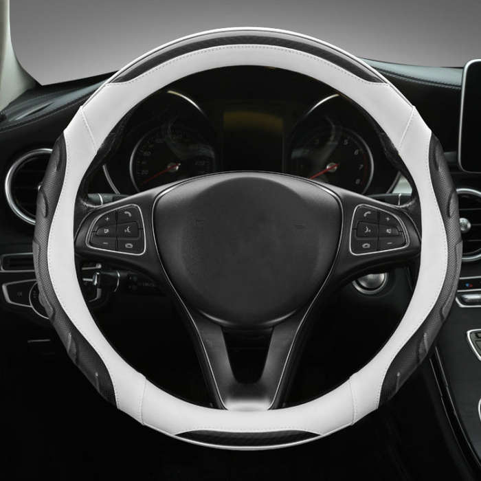 Leather Carbon Fiber Stitching Car Steering Wheel Set, Diameter: 38cm(Black White Round)