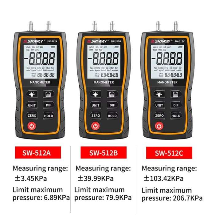 SNDWAY SW-512C Digital Handheld Differential Pressure Gauge Negative Pressure Tester