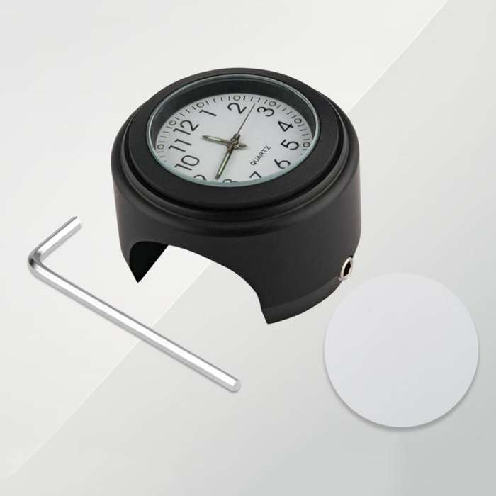 Aluminum Alloy Plating Motorcycle Handlebar Clock(Black Shell White Background)