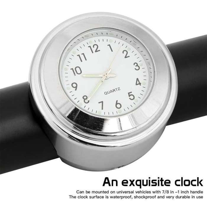Aluminum Alloy Plating Motorcycle Handlebar Clock(Silver Shell Black Background)