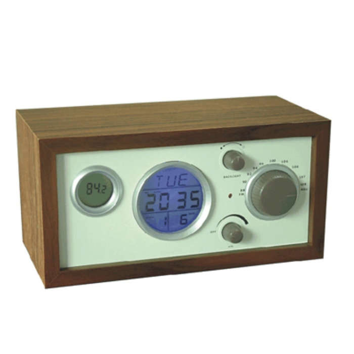 SY-601 Home Multifunctional Retro Wooden Radio Electronic Thermometer Alarm Clock(Random Color De...