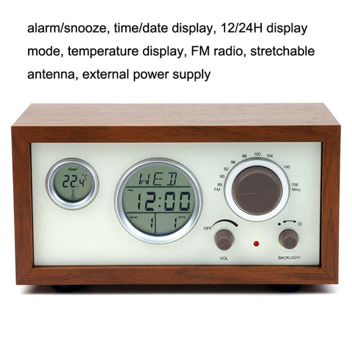 SY-601 Home Multifunctional Retro Wooden Radio Electronic Thermometer Alarm Clock(Random Color De...