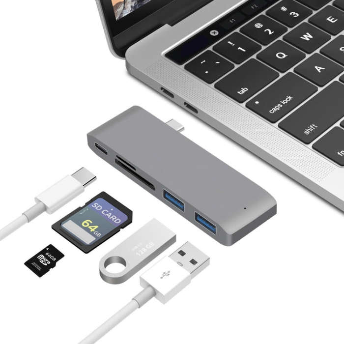 USB-C To HDMI Splitter Docking Station Card Reader, Specification 5 in 1 Gray