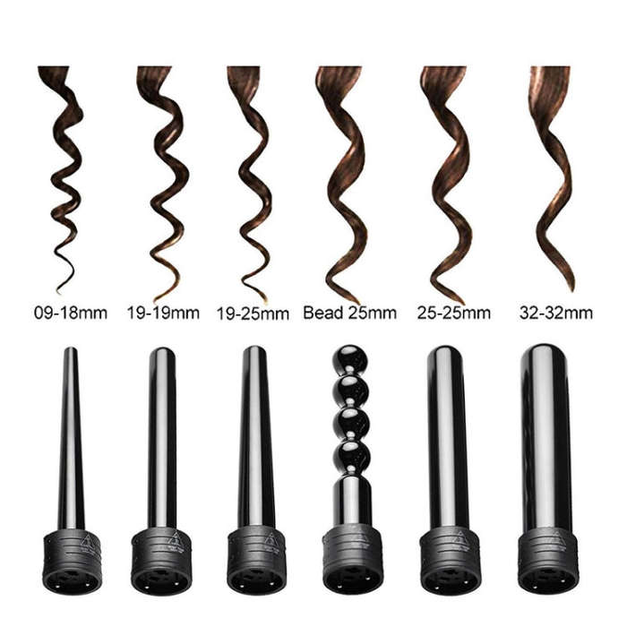6 In 1 Tube Changed LED Display Tourmaline Ceramic Hair Curler(UK Plug+3)