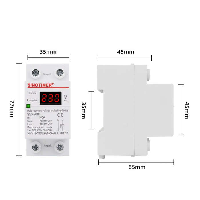 SINOTIMER 220V LED Digital Display Delay Automatic Reset Under-voltage Protector(SVP-60L)