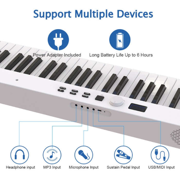 88-Key Portable Smart Folding Electric Piano, EU Plug(PJ88C Black)