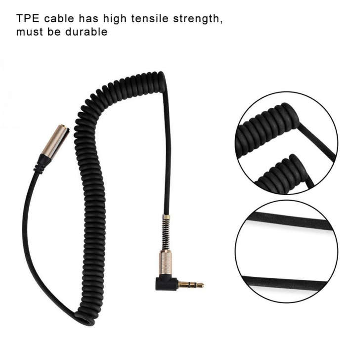 5PCS 3.5MM Male To Female Elbow Spring Retractable Audio Line, Cable Length: 1.5m(Black)