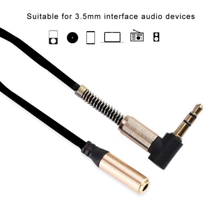 5PCS 3.5MM Male To Female Elbow Spring Retractable Audio Line, Cable Length: 1.5m(Black)