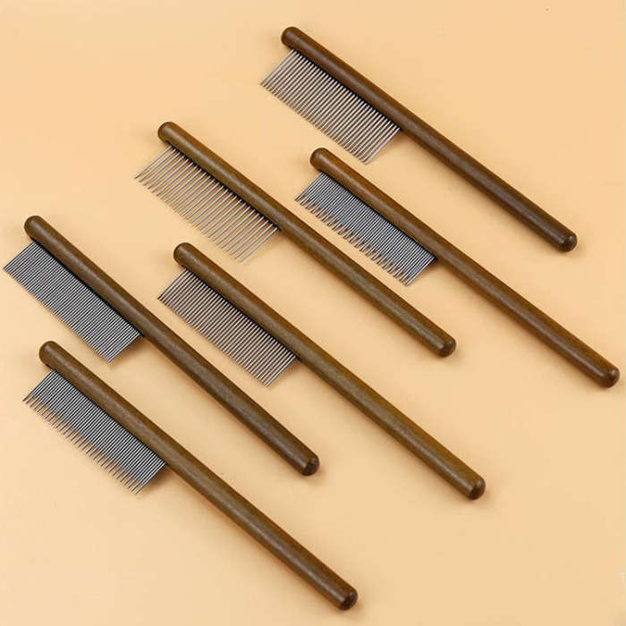 Cat Dog Solid Wood Comb For Removing Floating Hair Pet Cleaning Grooming Flea Comb(F)