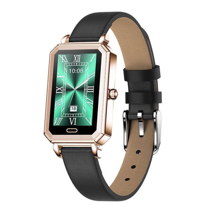 LOANIY HT2 1.28 Inch Heart Rate Detection Pedometer Smart Watch, Color: Gold Leather
