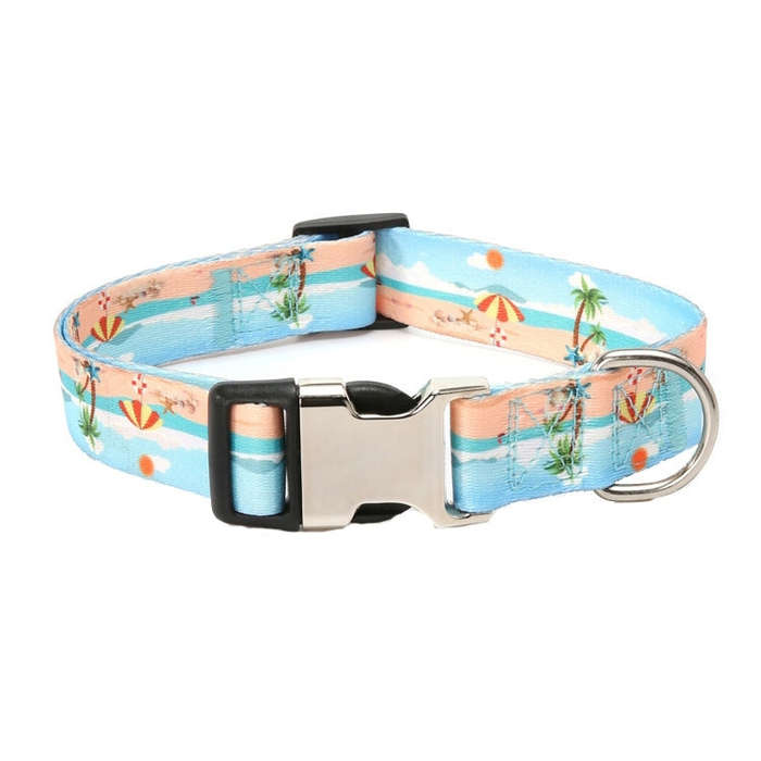 Pet Ethnic Style Polyester Cotton Print Pattern Collar, Size: L: 2.5x38-61cm(Summer Beach)