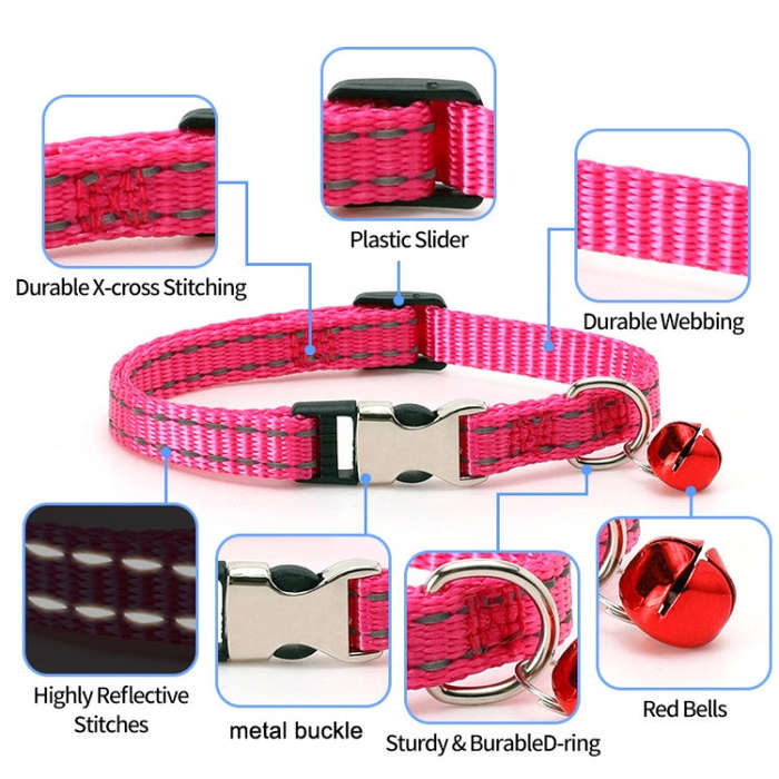 2 PCS Night Reflective Nylon Cat Collar With Bell, Size: XS 1.0x19-30cm(No Carving Black)