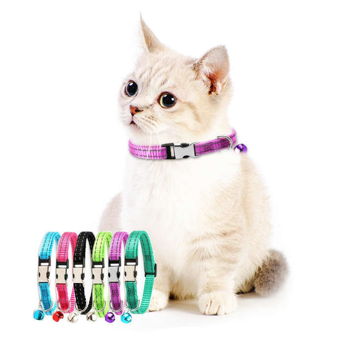 2 PCS Night Reflective Nylon Cat Collar With Bell, Size: XS 1.0x19-30cm(No Carving Sky Blue)