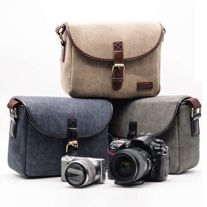 Casual SLR Camera Canvas Crossbody Bag(Blue)