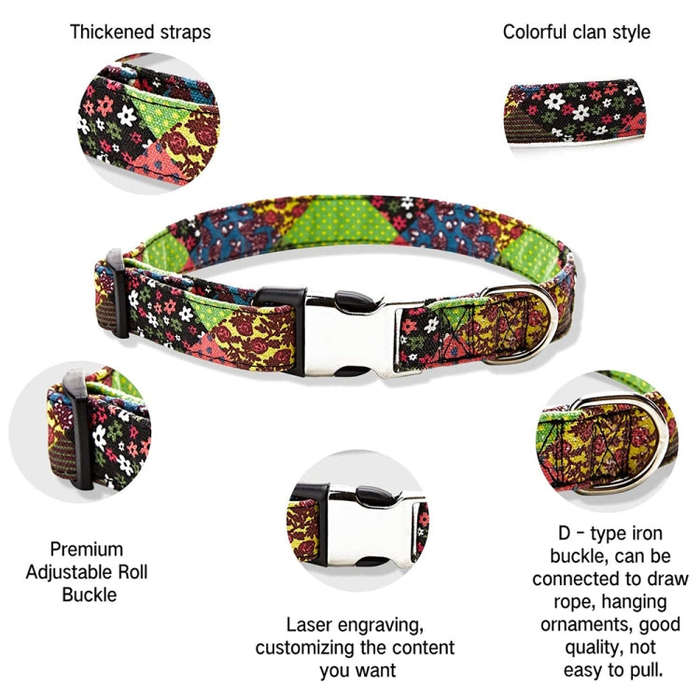 Ethnic Bohemian Floral Half Metal Buckle Dog Collar, Size: S 1.5x40cm(Ethnic Strap)