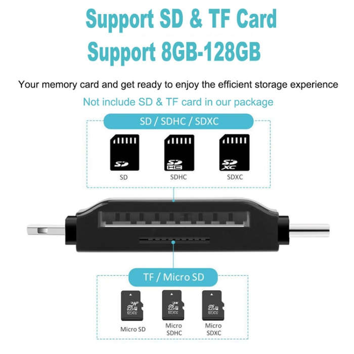 USB 2.0+8Pin +Type-C+Micro USB  4 In 1 Card Reader Supports Reading SD&TF Car(White)