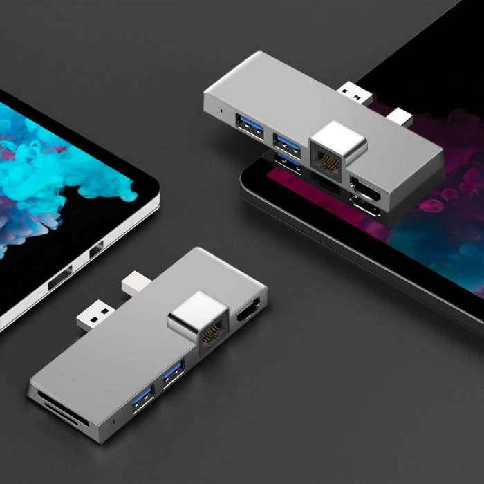 W05 8 In 1 USB3.1 Gne1 Ethernet RJ45 Converter For Surface Pro4/5/6(Silver)