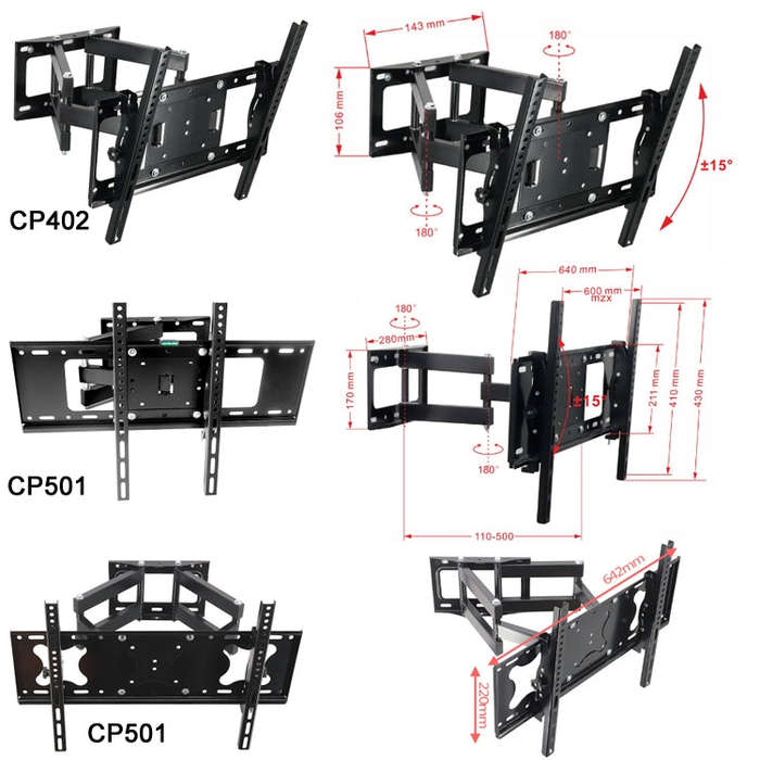 Telescopic Rotation Adjustable Tilt TV LCD Screen Wall Bracket, Model: CP502 (32-65 inches)