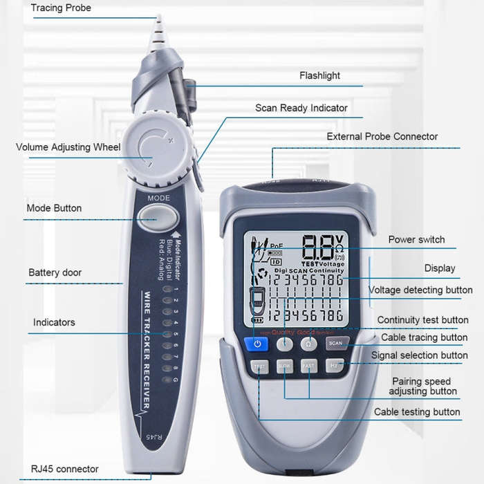 ET612 Network Cable Tester Wire Tracker Battery Voltage POE Test Multi-function Cable Tester