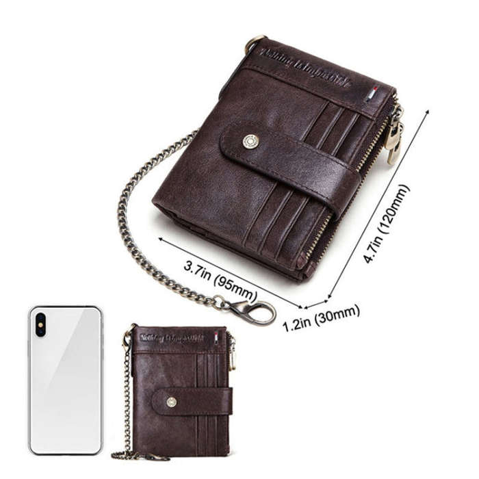 HUMERPAUL BP896 RFID Anti-Theft Brush Dual Zipper Leather Wallet Multi-Card Men Purse(Dark Brown)