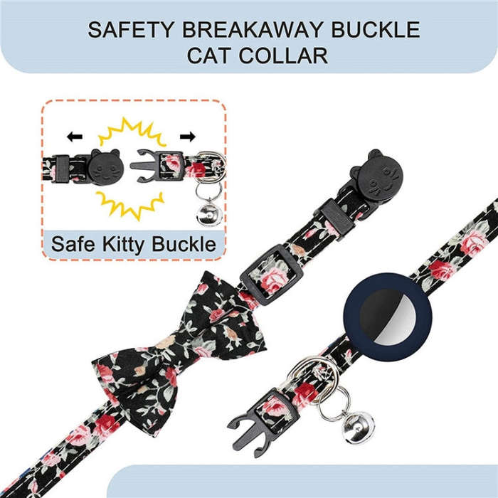 Anti-Lost Printed Bow Pet Collar with Bell for AirTag(Pink)