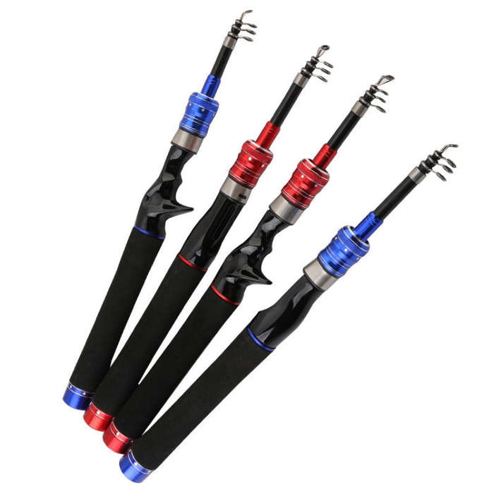 Telescopic Lure Rod Mini Fishing Rod Portable Fishing Tackle, Length: 1.5m(Blue Curved Handle)