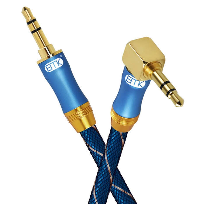 EMK 90-Degree Car 3.5mm Audio Cable Extension Cable, Cable Length: 0.5M(Blue)
